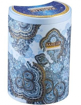 Basilur Ceylon Black Tea with white and blue cornflower Oriental Collection Frosty Afternoon in metal caddy, 100 gr