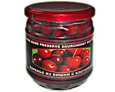 Home made preserve sourcherry with bone not pitted 
