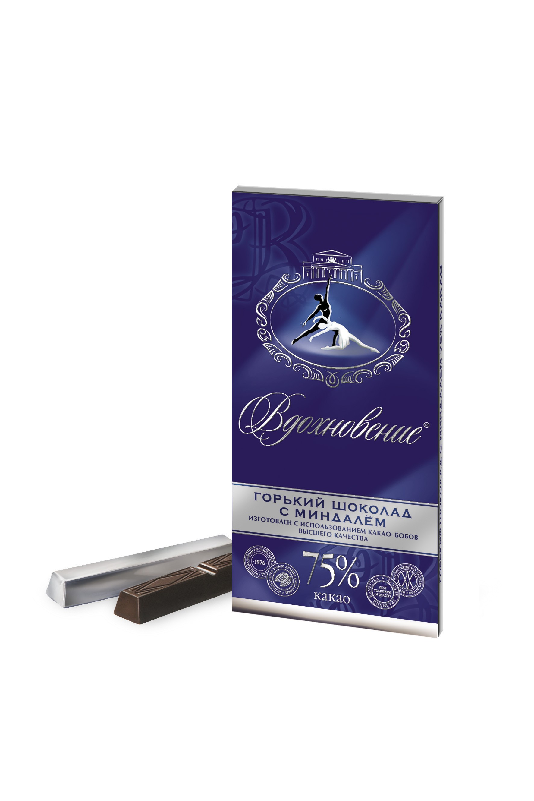 Dark chocolate "Vdokhnoveniye" with almond 75%